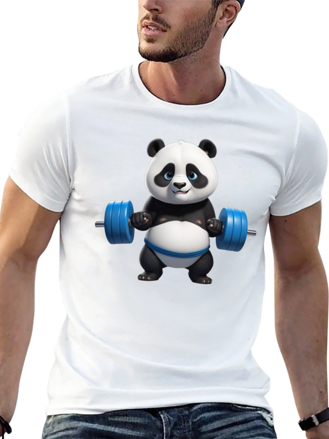 Funny Panda Lifting Weights Graphic T-Shirt