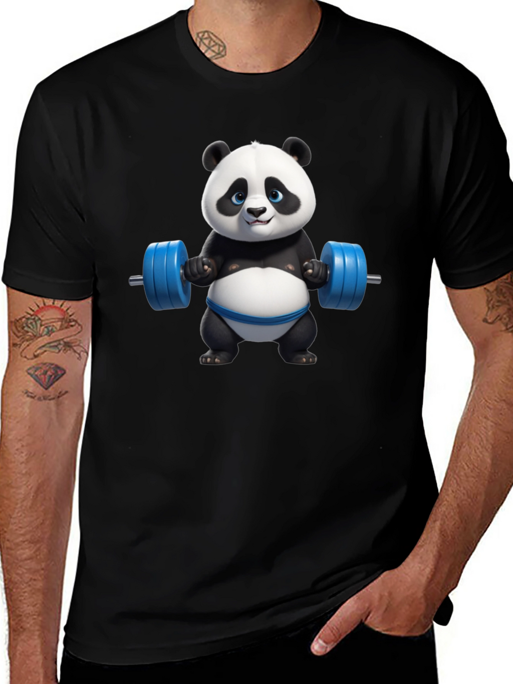 Funny Panda Lifting Weights Graphic T-Shirt