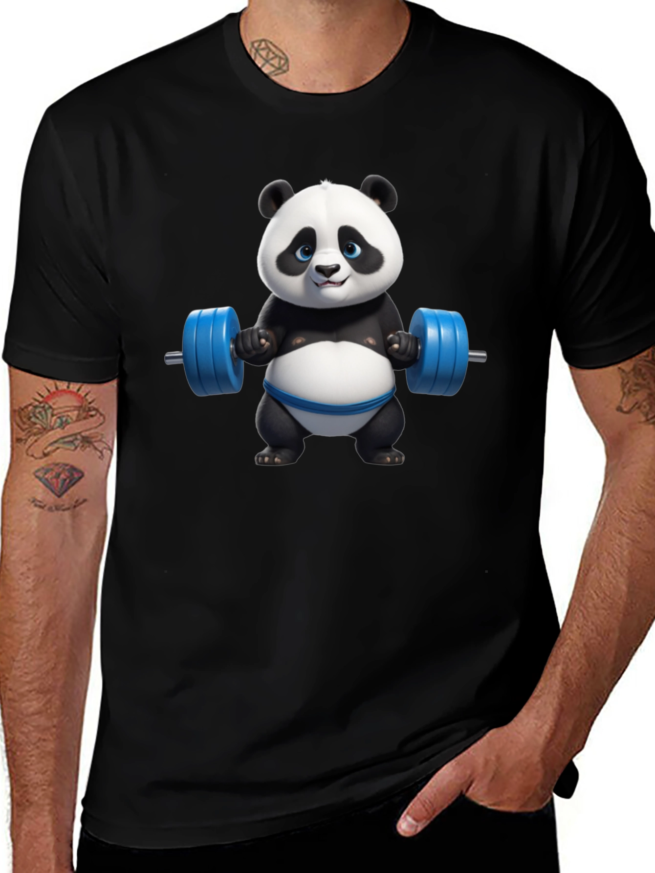 Funny Panda Lifting Weights Graphic T-Shirt