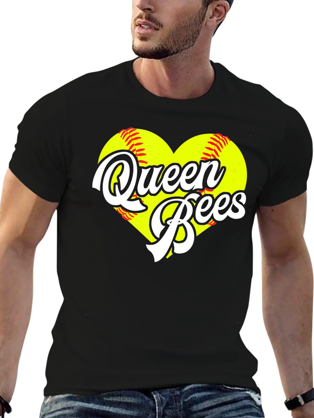 Queen Bees Softball Heart T-Shirt
