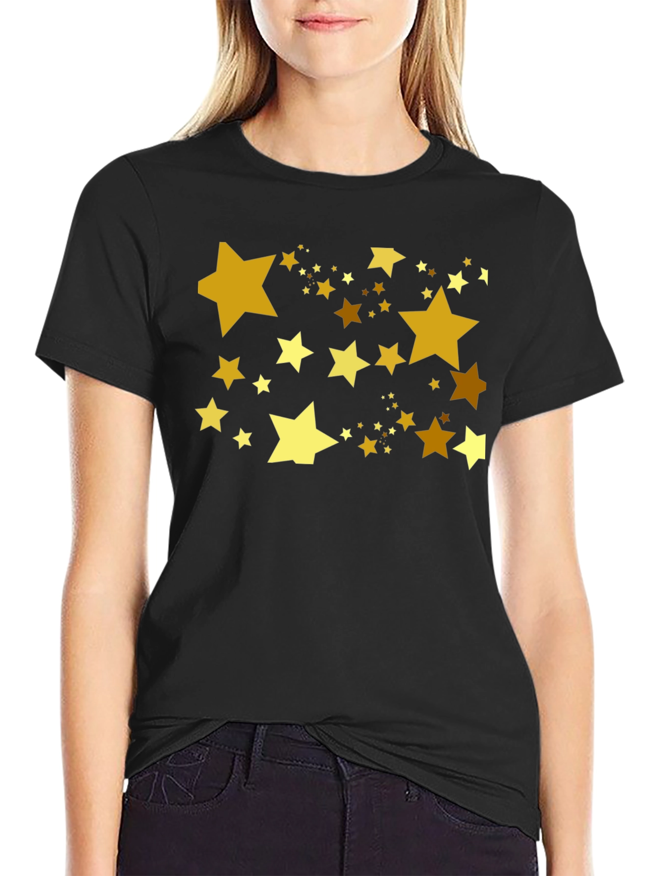 Golden Stars Black T-Shirt - Celestial Style