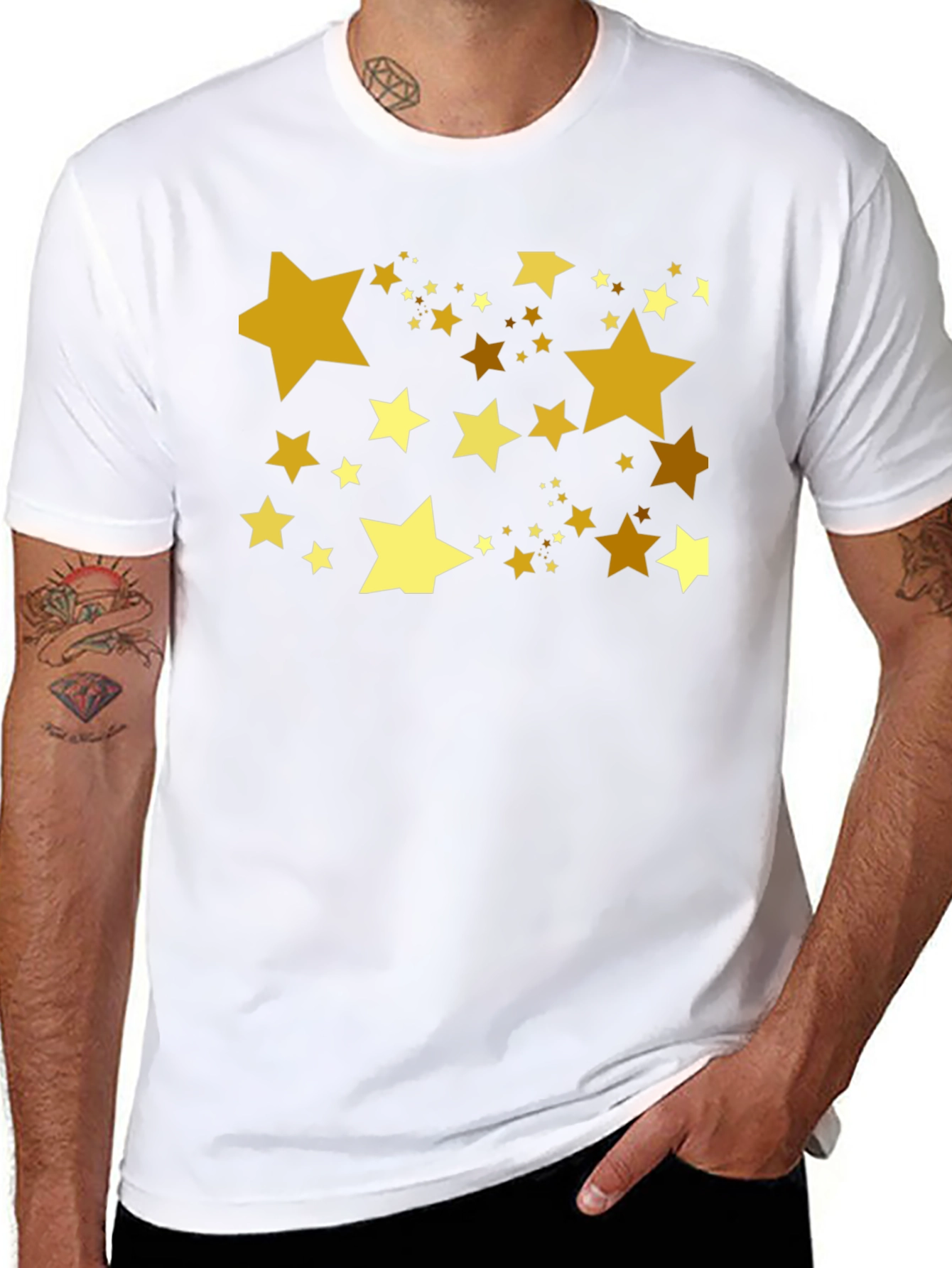 Golden Stars Black T-Shirt - Celestial Style