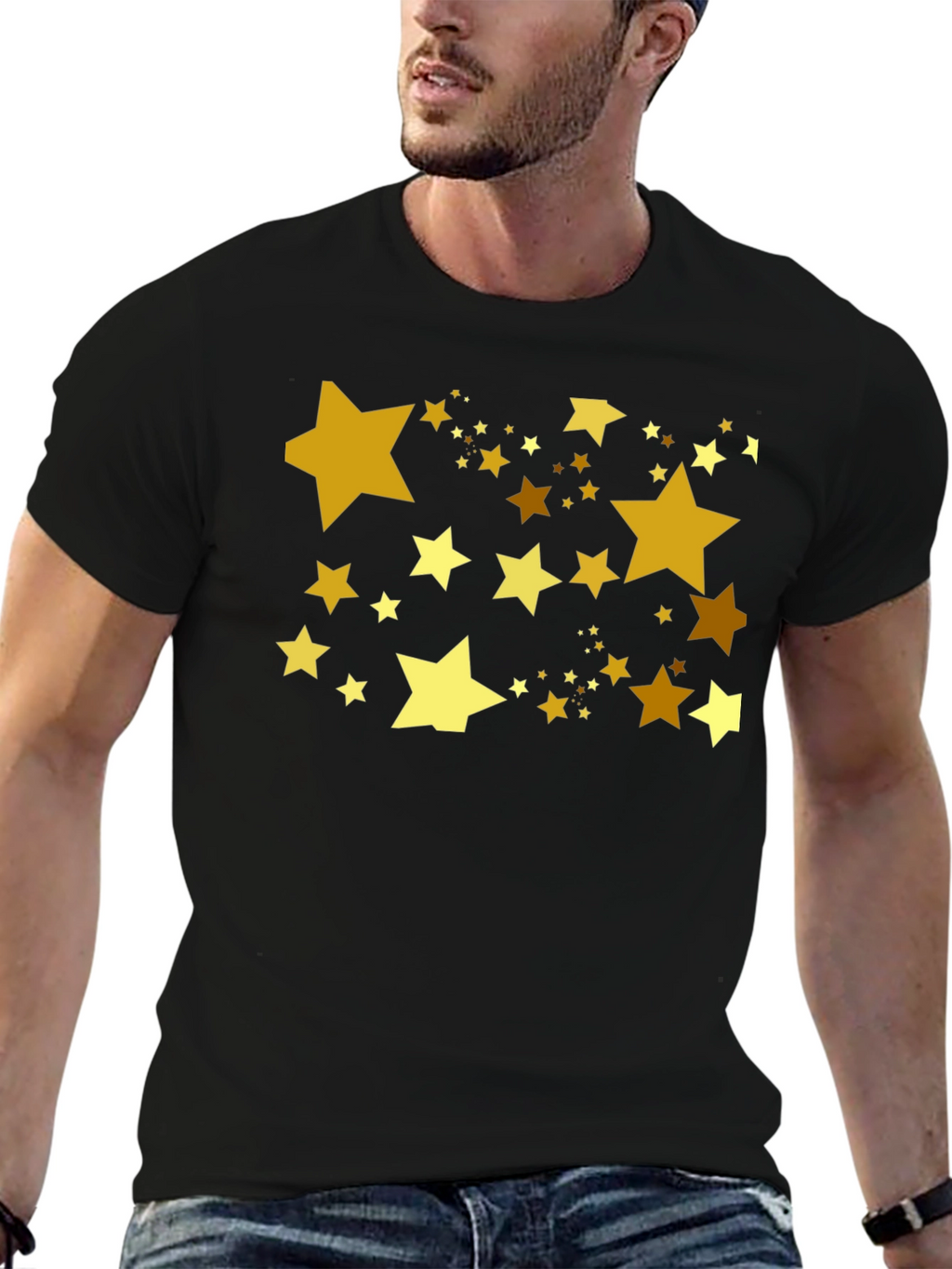 Golden Stars Black T-Shirt - Celestial Style