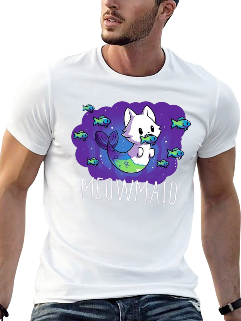 Meowmaid Graphic T-Shirt - Cute Cat Mermaid Design