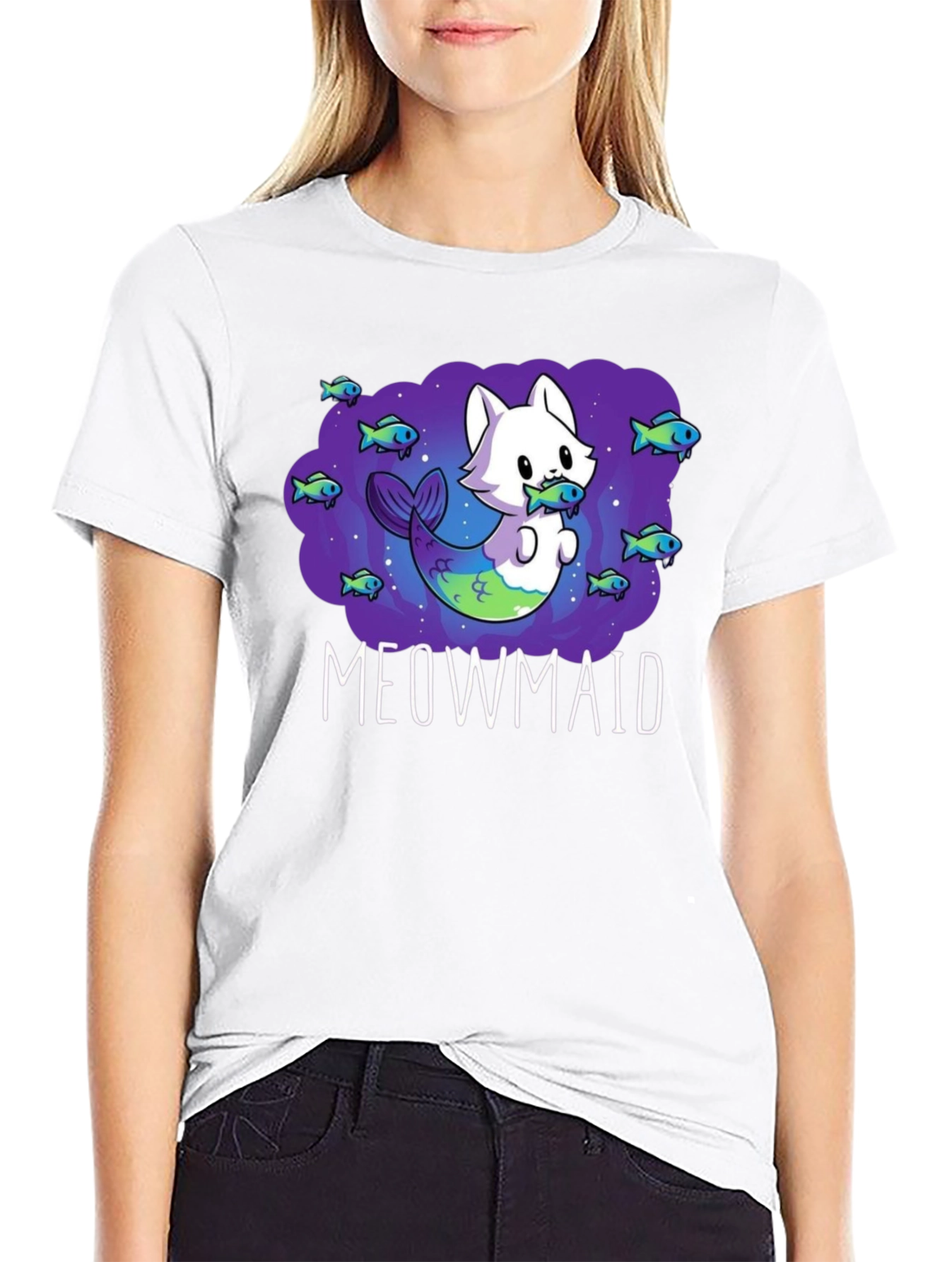 Meowmaid Graphic T-Shirt - Cute Cat Mermaid Design