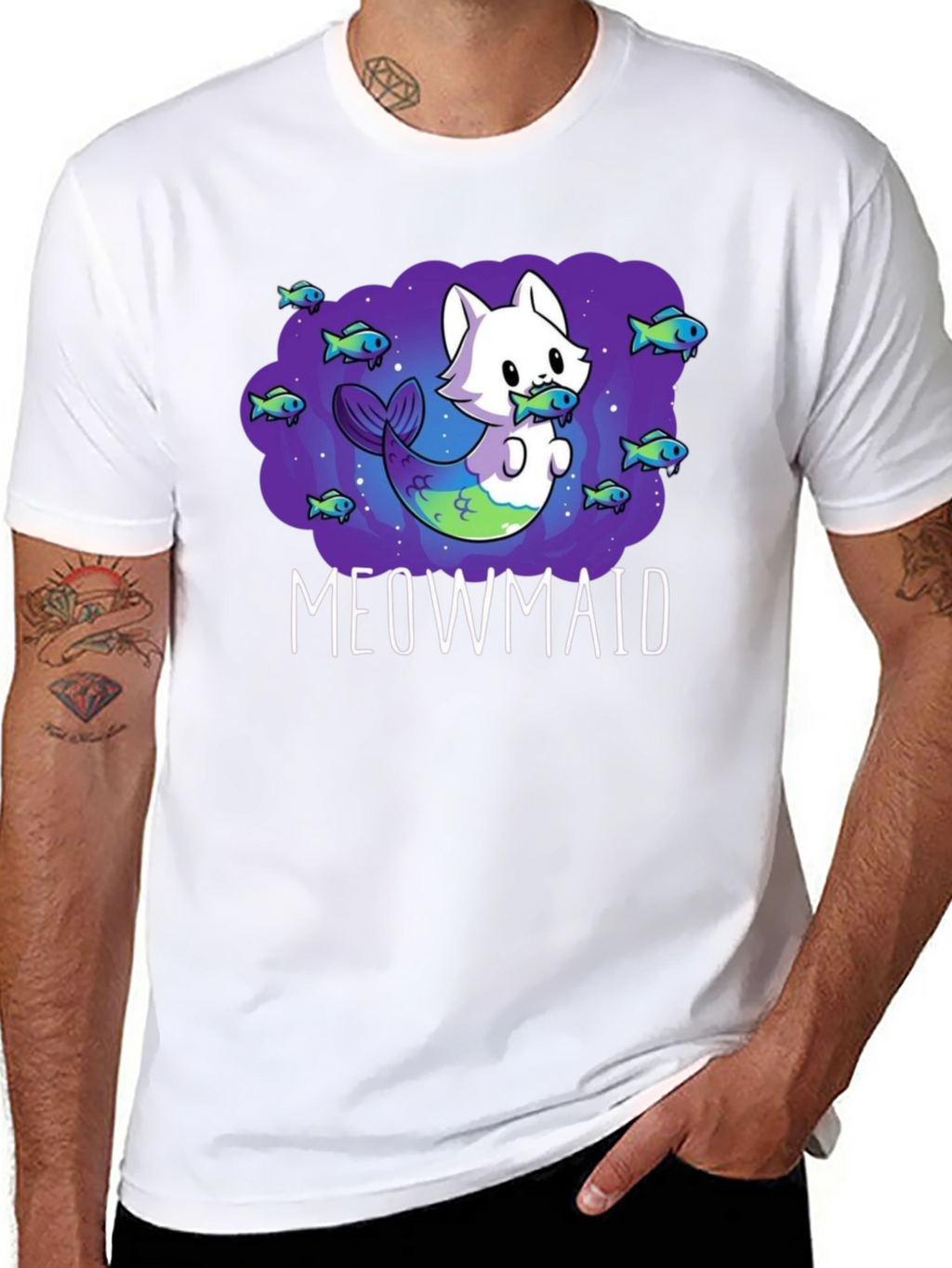 Meowmaid Graphic T-Shirt - Cute Cat Mermaid Design