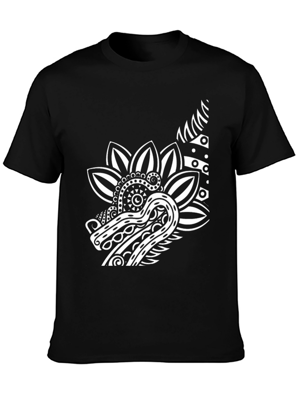 Black T-Shirt with Dragon Floral Graphic