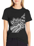 Black T-Shirt with Dragon Floral Graphic