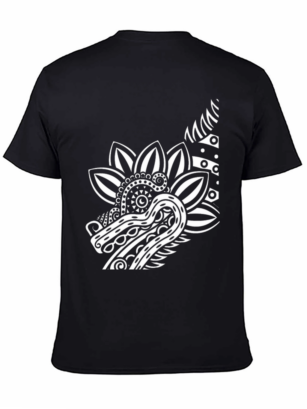 Black T-Shirt with Dragon Floral Graphic