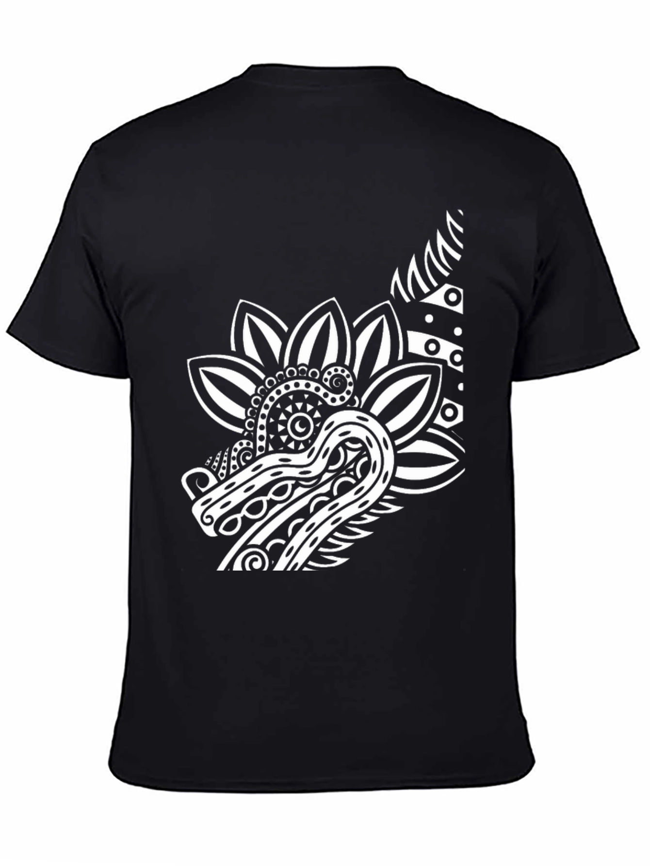 Black T-Shirt with Dragon Floral Graphic