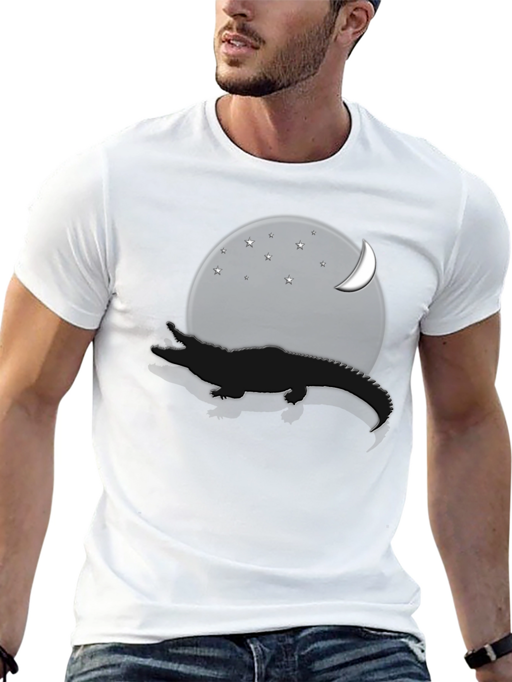 Crocodile Moon Stars Graphic T-Shirt