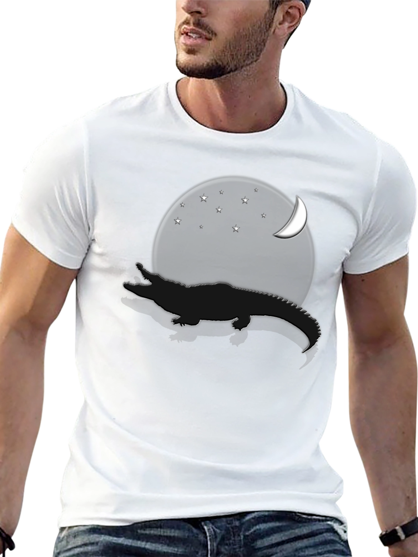 Crocodile Moon Stars Graphic T-Shirt