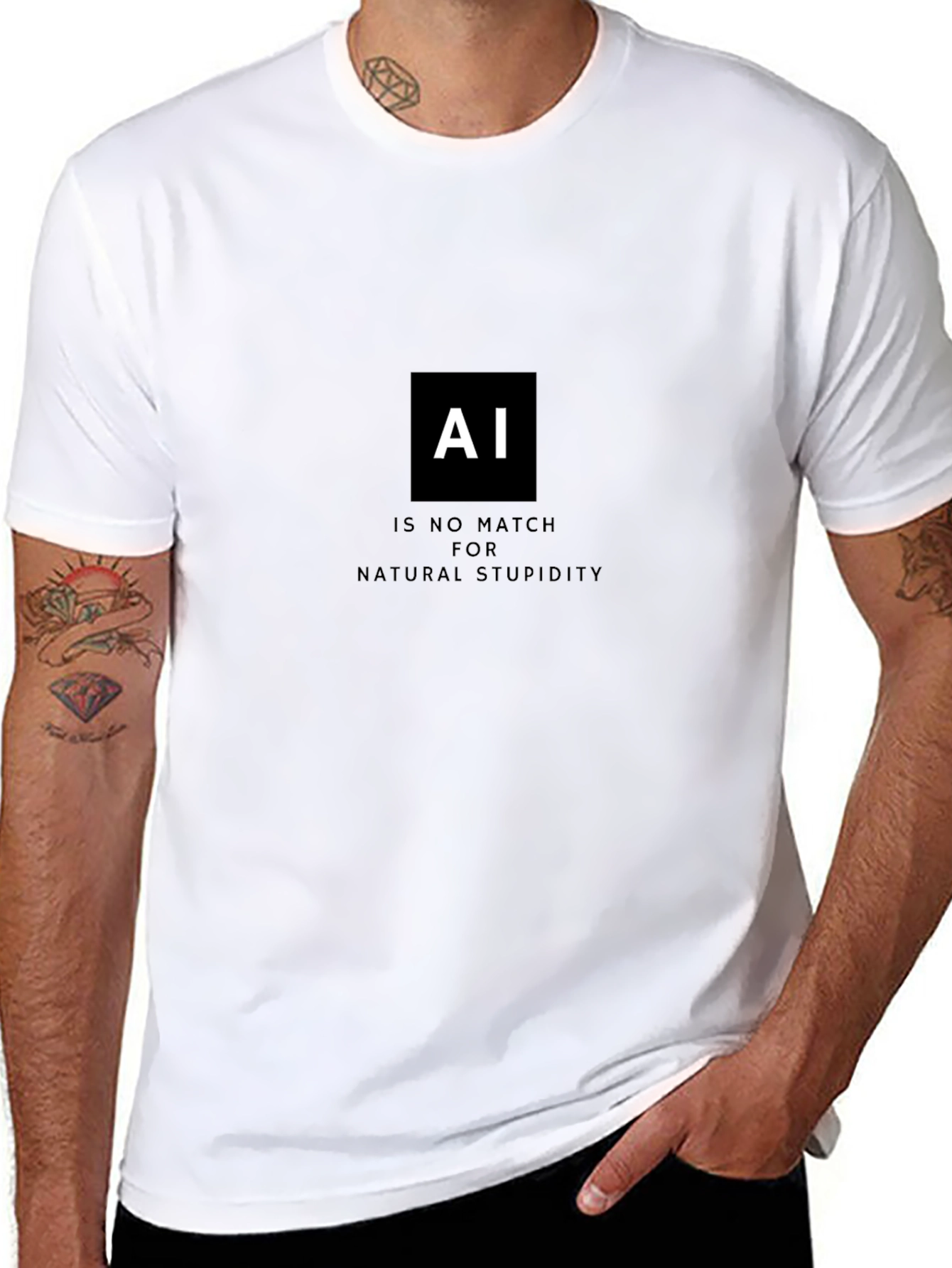 AI vs. Natural Stupidity T-Shirt - Black Cotton Tee