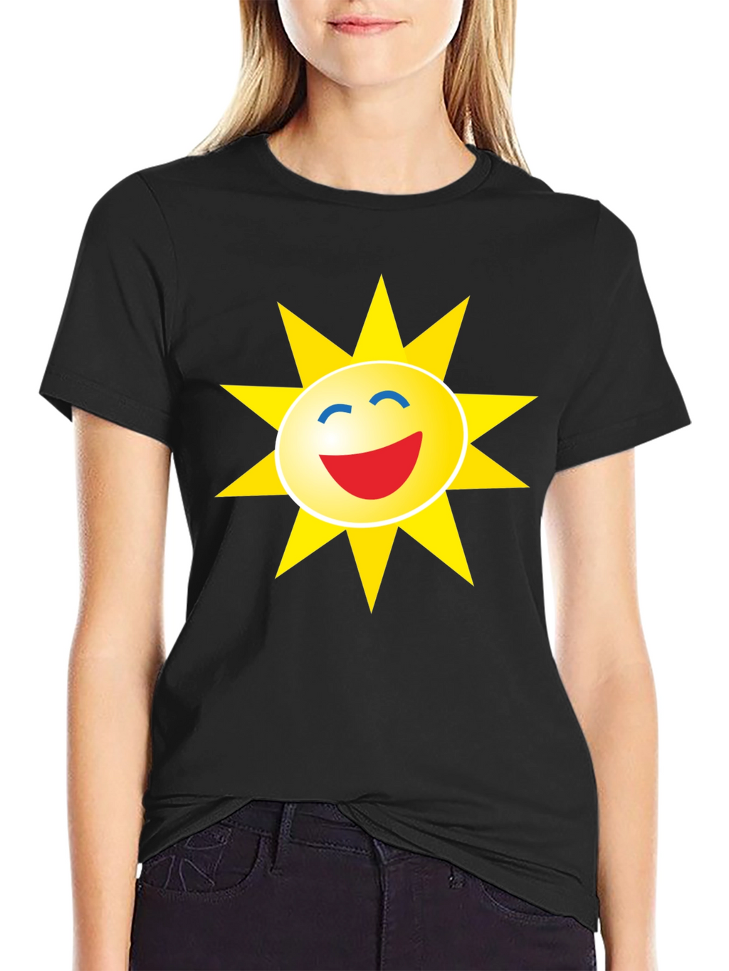 Smiley Sun Graphic Black T-Shirt