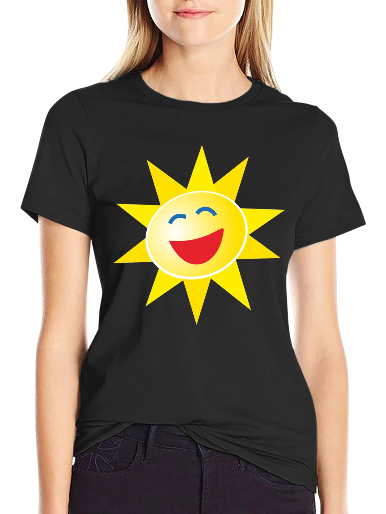 Smiley Sun Graphic Black T-Shirt