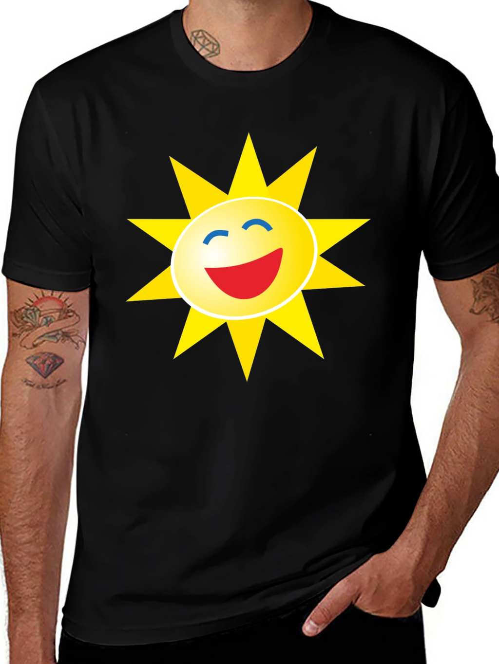 Smiley Sun Graphic Black T-Shirt
