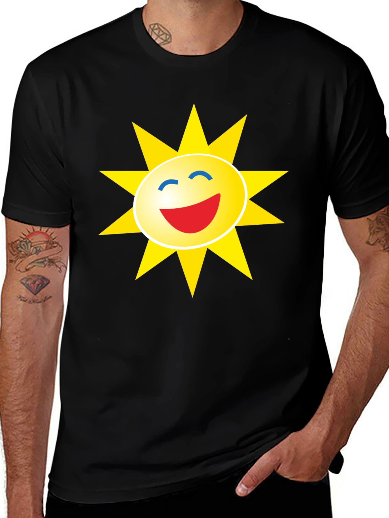 Smiley Sun Graphic Black T-Shirt