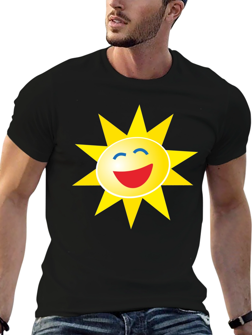 Smiley Sun Graphic Black T-Shirt