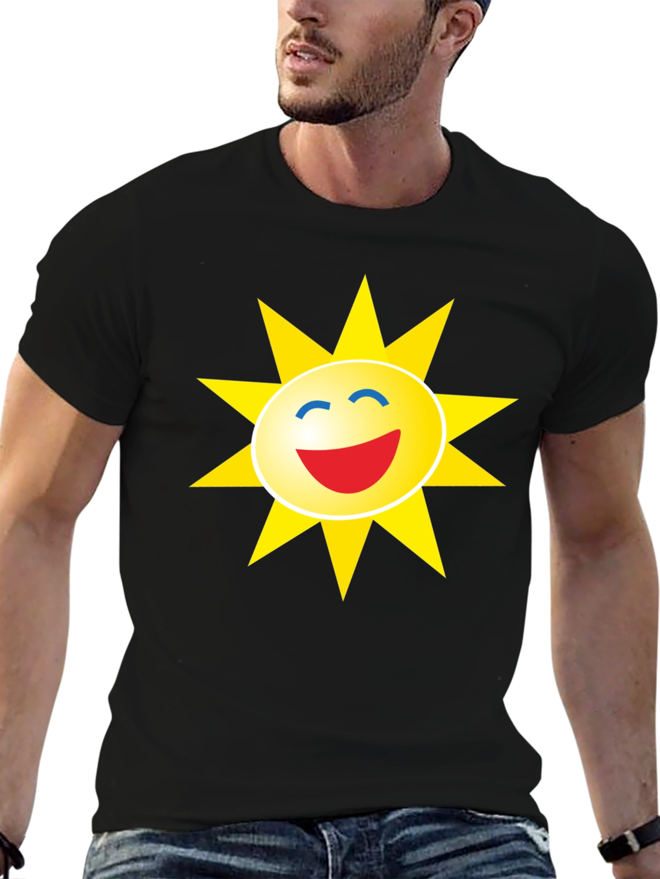Smiley Sun Graphic Black T-Shirt
