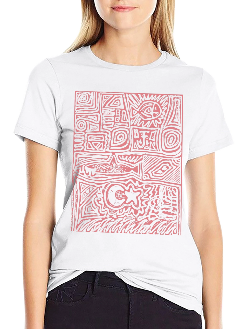 Abstract Red Print Black T-Shirt