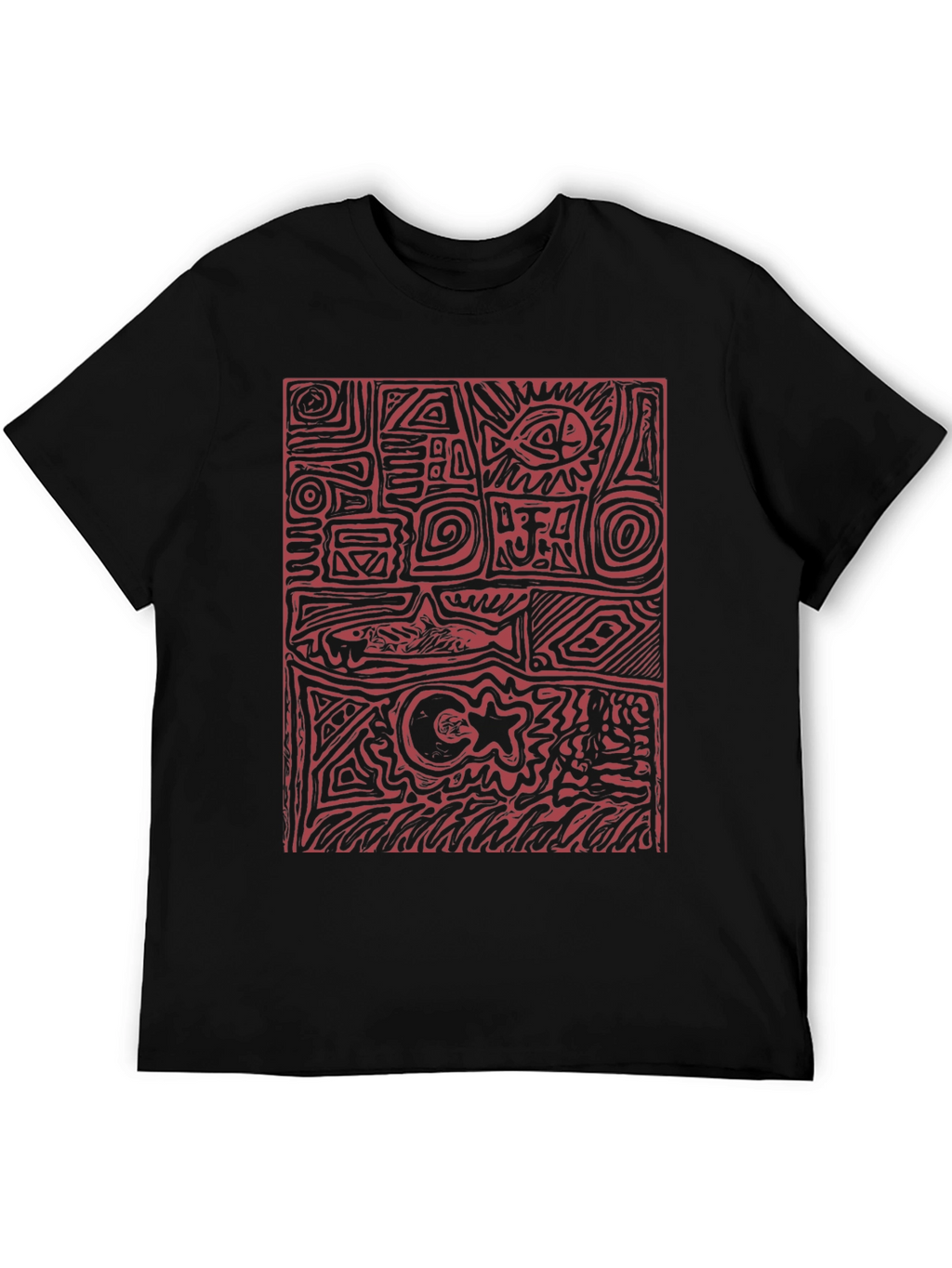 Abstract Red Print Black T-Shirt
