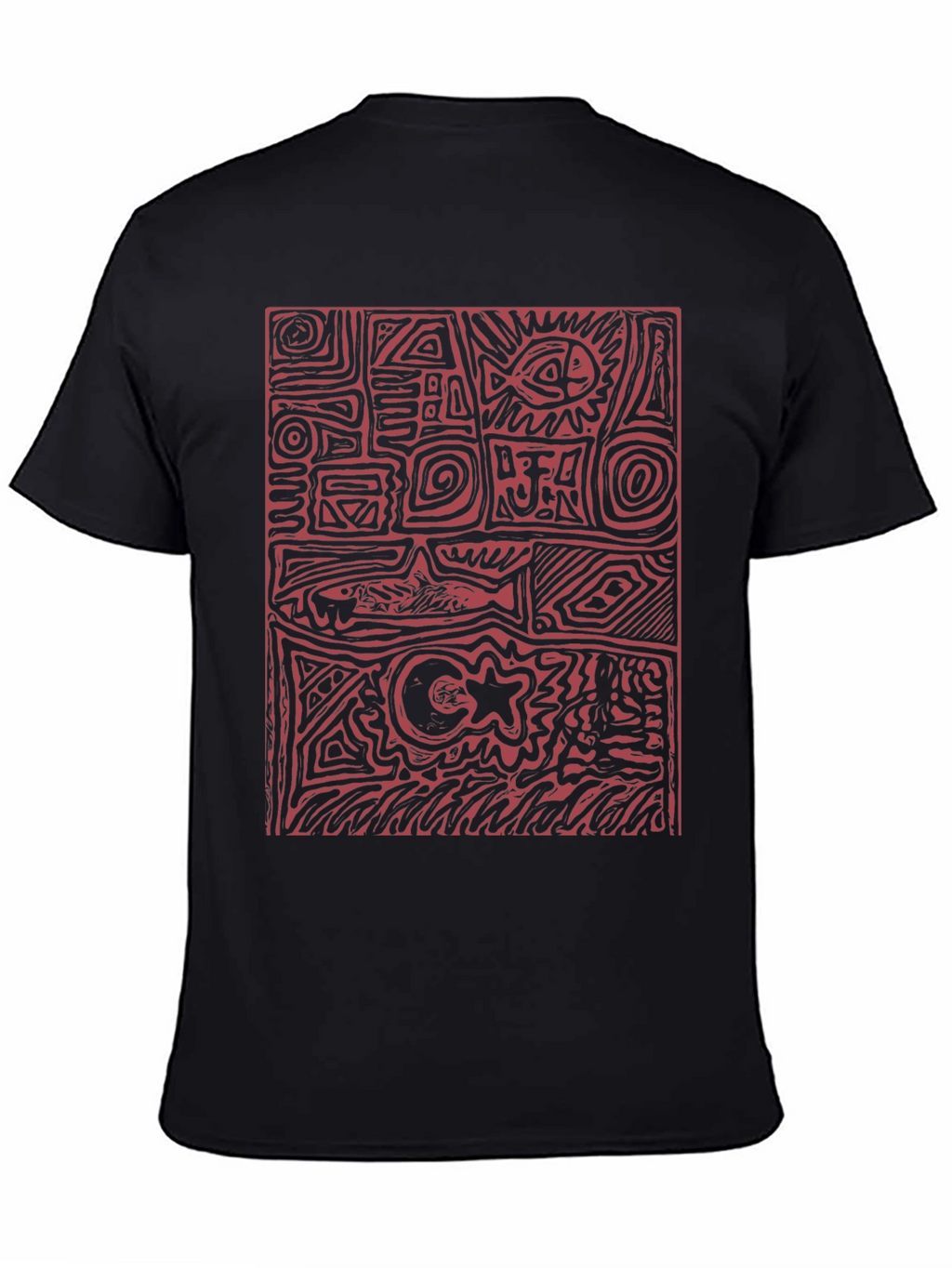Abstract Red Print Black T-Shirt