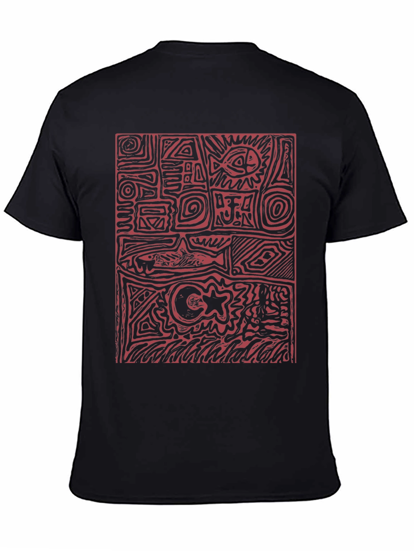Abstract Red Print Black T-Shirt