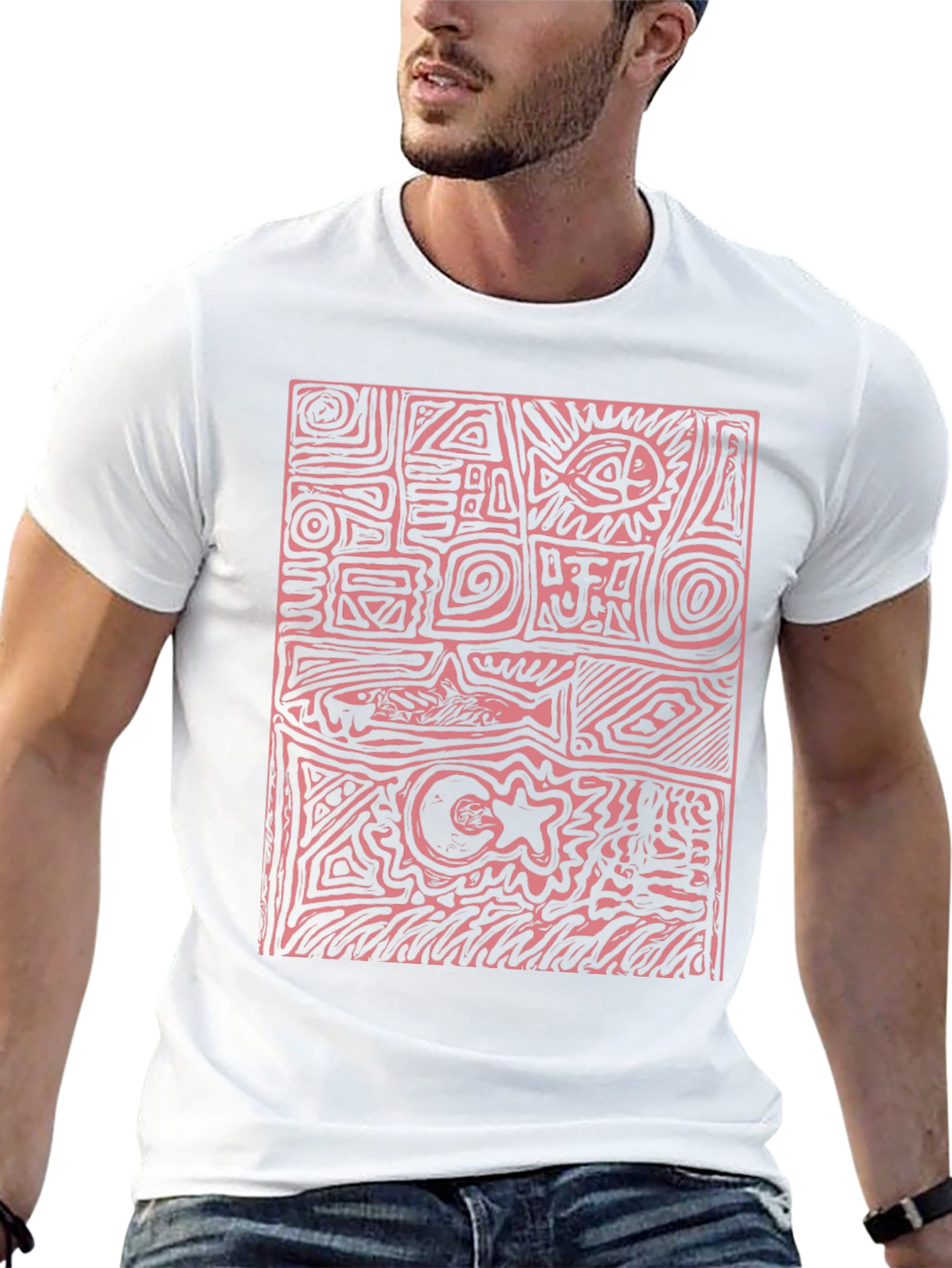 Abstract Red Print Black T-Shirt