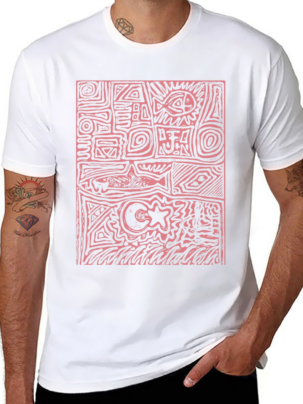 Abstract Red Print Black T-Shirt