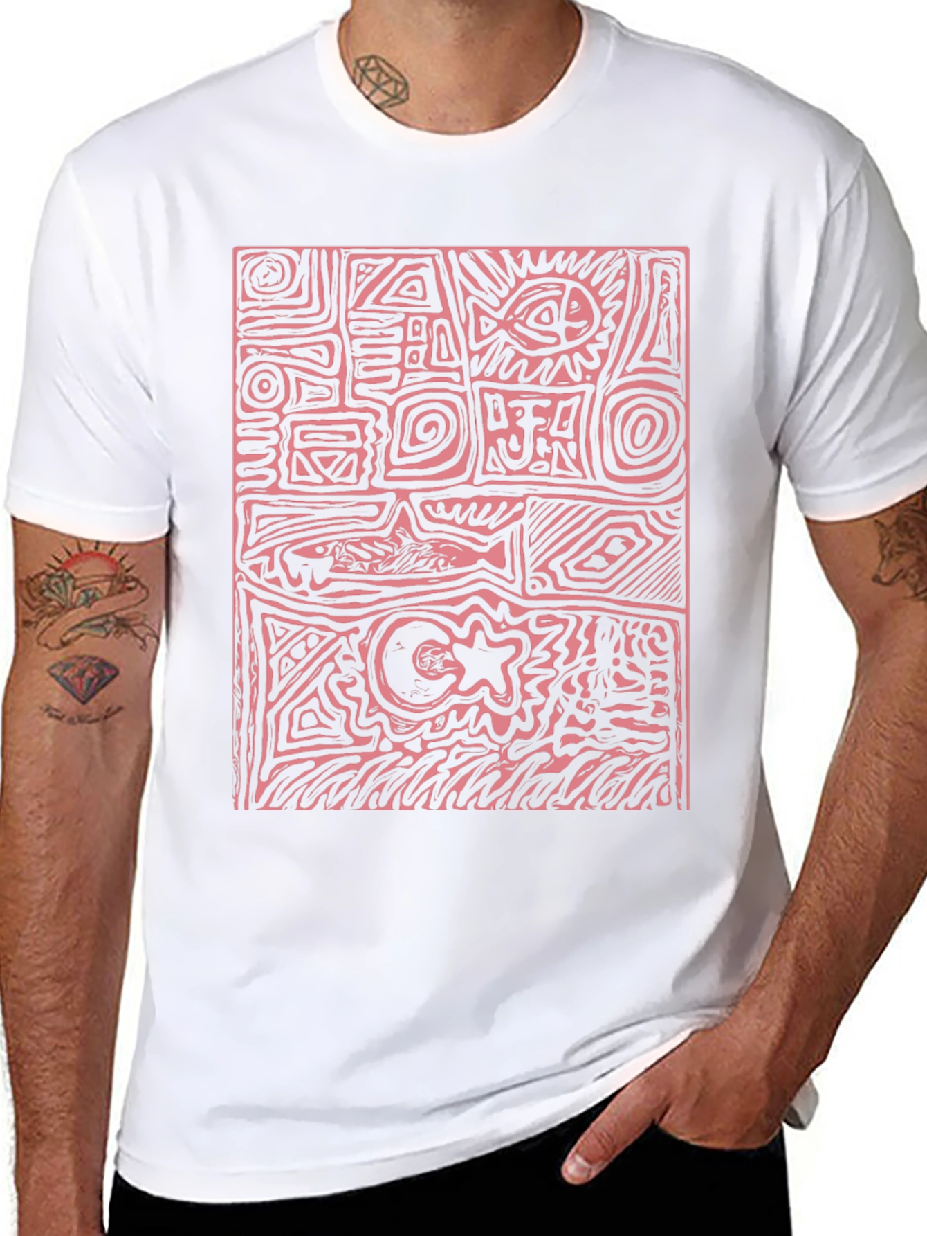 Abstract Red Print Black T-Shirt