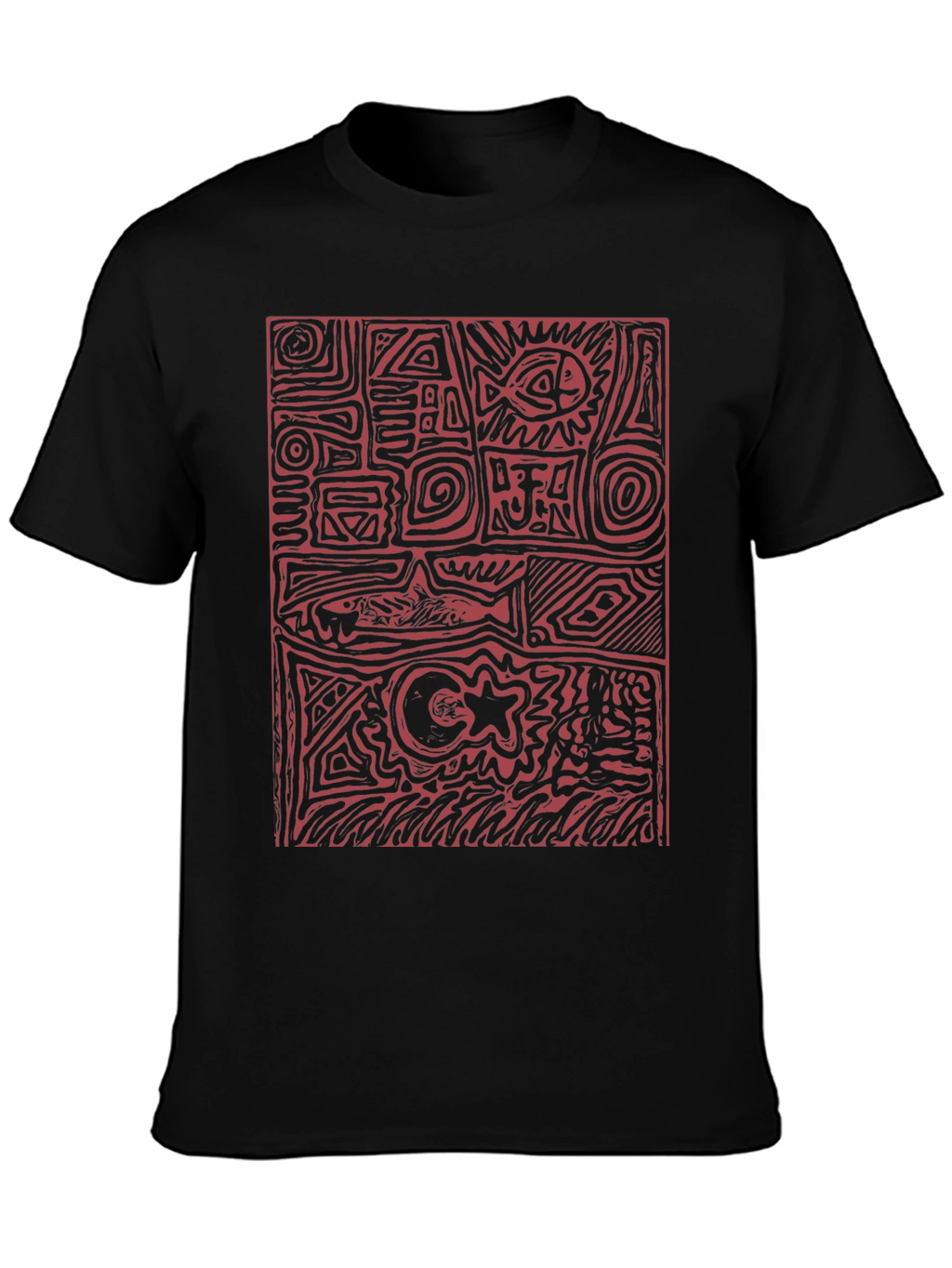 Abstract Red Print Black T-Shirt