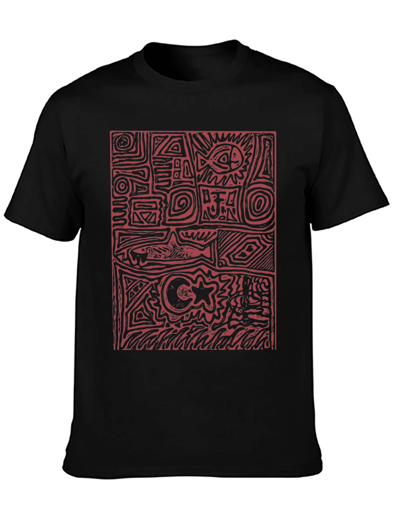 Abstract Red Print Black T-Shirt