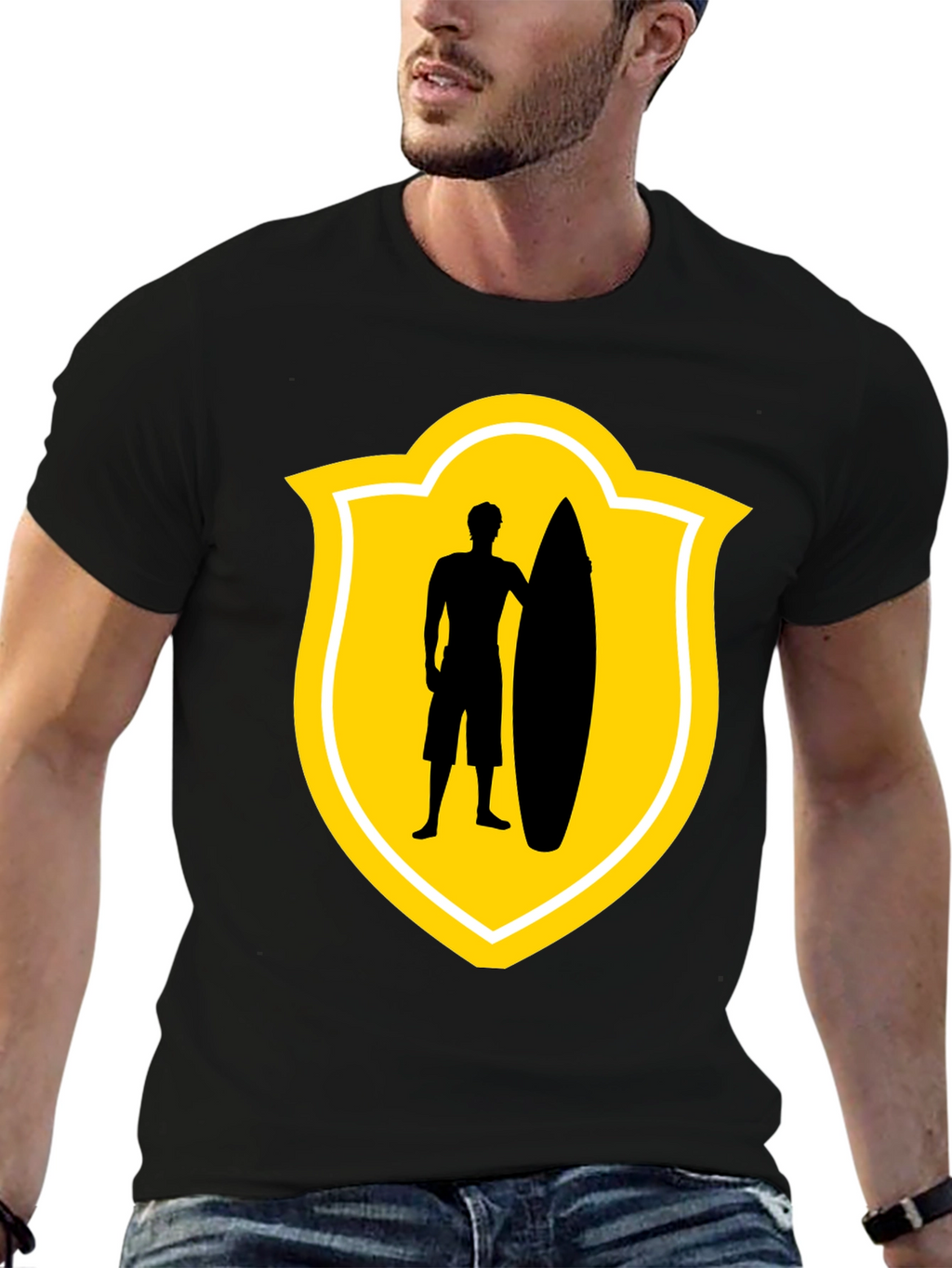 Surfer Silhouette Tee - Black Graphic T-Shirt