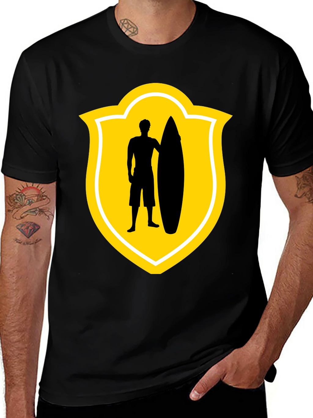 Surfer Silhouette Tee - Black Graphic T-Shirt