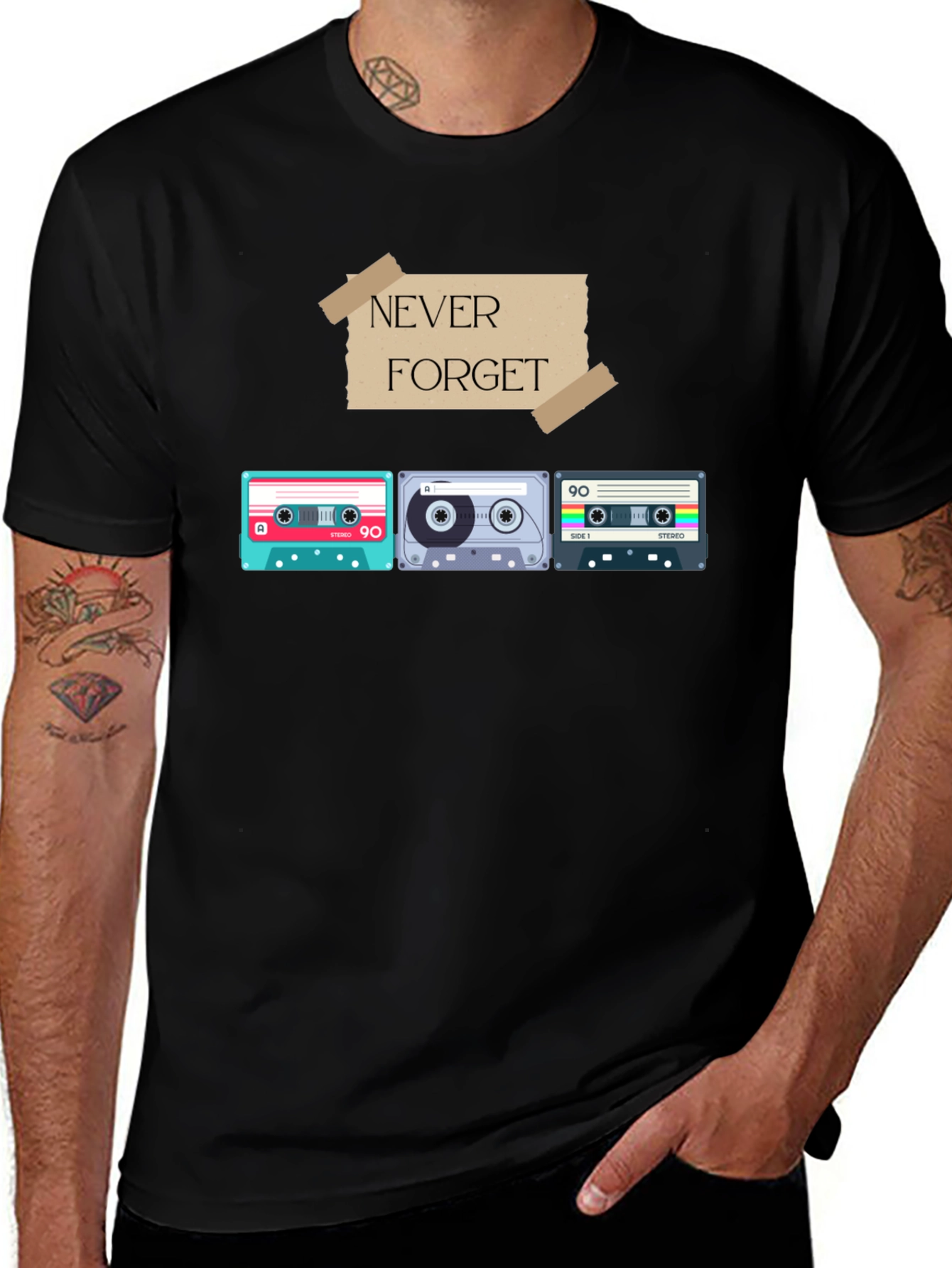 Retro Cassette Tape Graphic T-Shirt - Never Forget