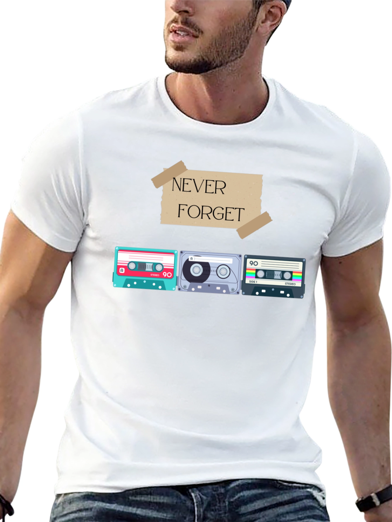 Retro Cassette Tape Graphic T-Shirt - Never Forget