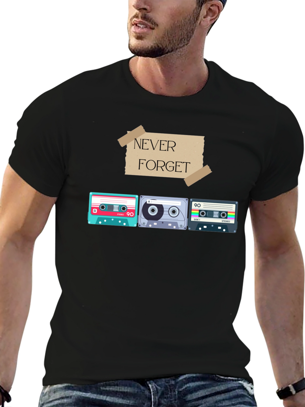 Retro Cassette Tape Graphic T-Shirt - Never Forget