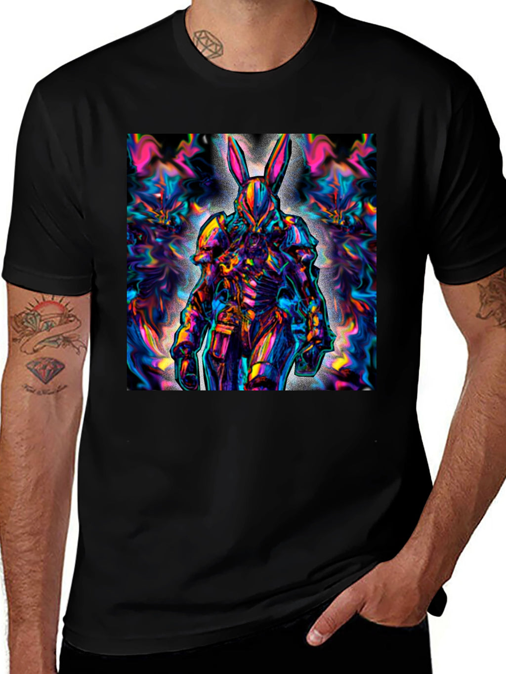 Psychedelic Rabbit Warrior Black T-Shirt