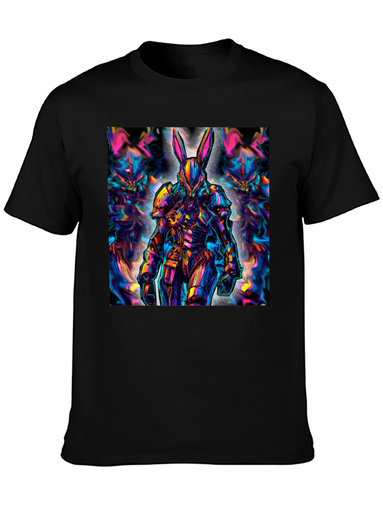 Psychedelic Rabbit Warrior Black T-Shirt