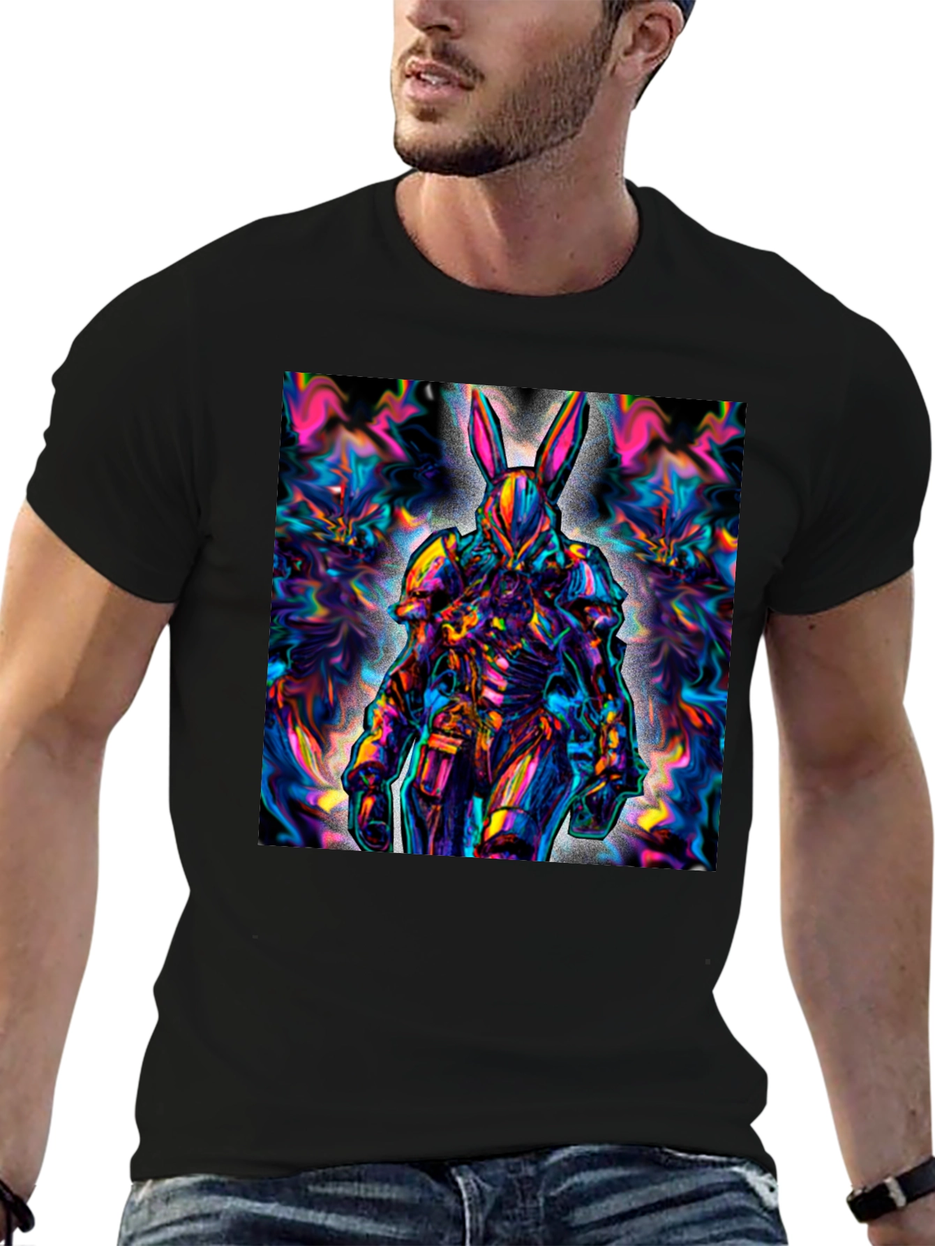 Psychedelic Rabbit Warrior Black T-Shirt
