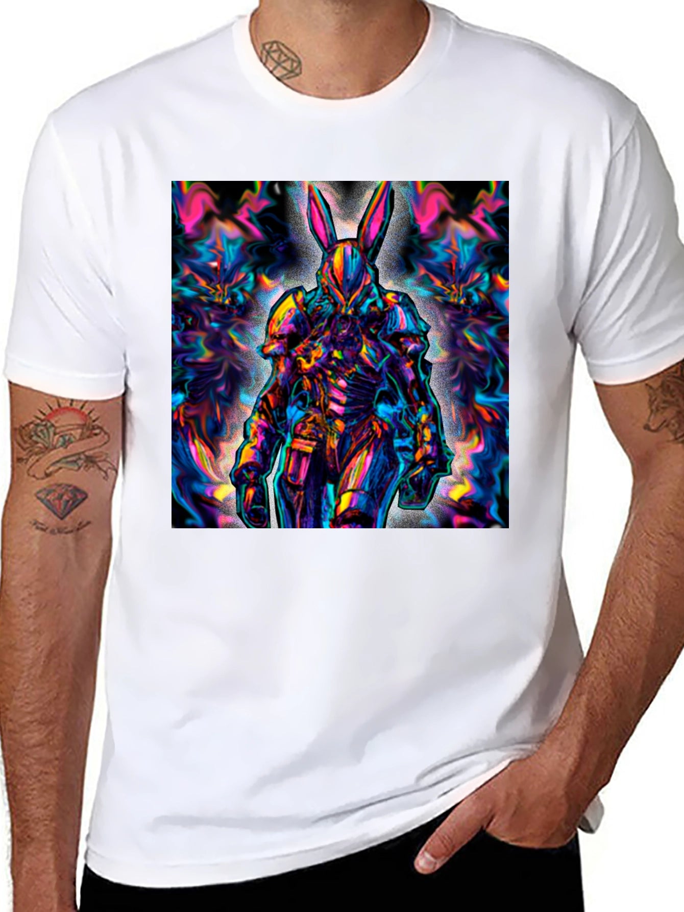 Psychedelic Rabbit Warrior Black T-Shirt