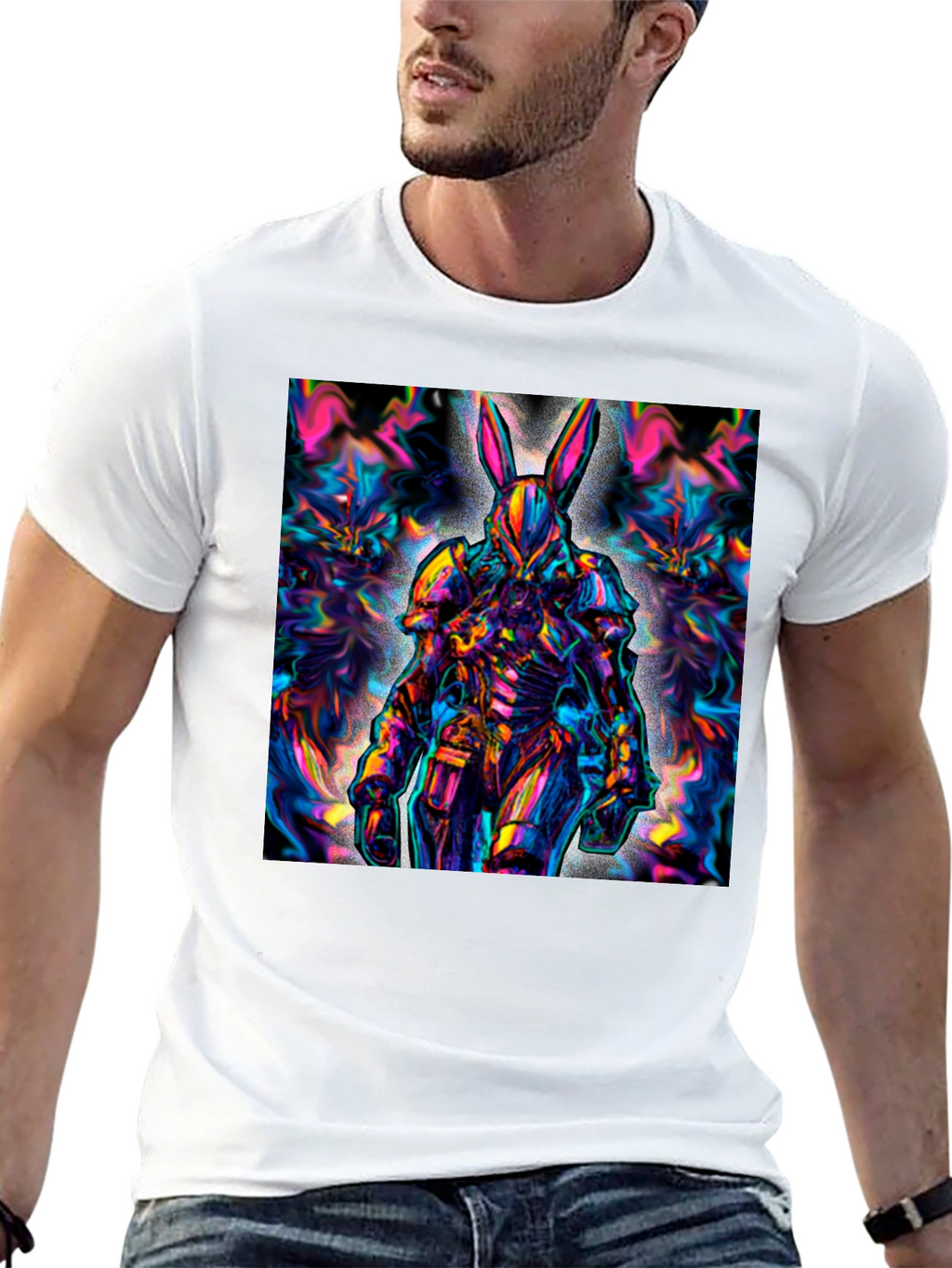 Psychedelic Rabbit Warrior Black T-Shirt