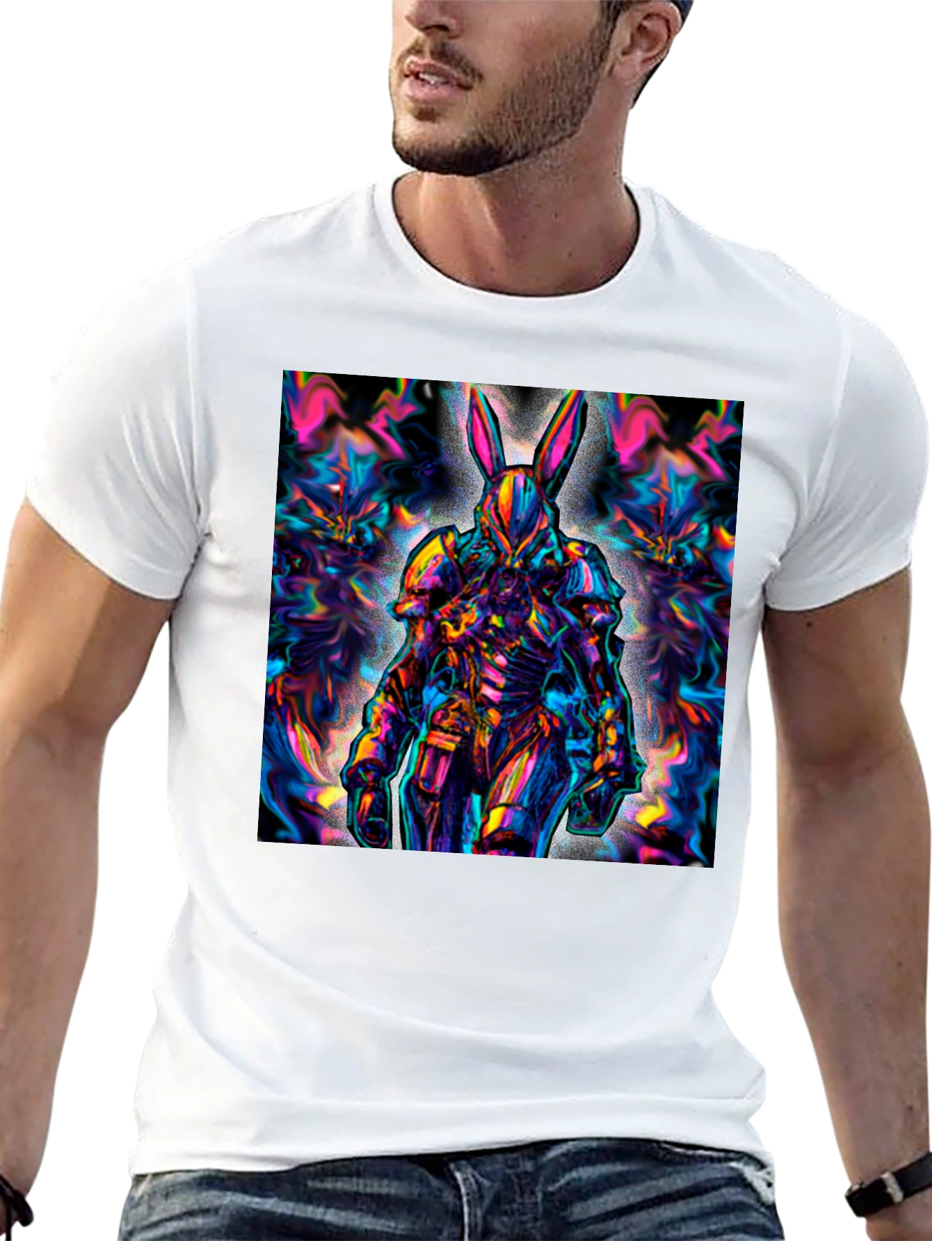 Psychedelic Rabbit Warrior Black T-Shirt