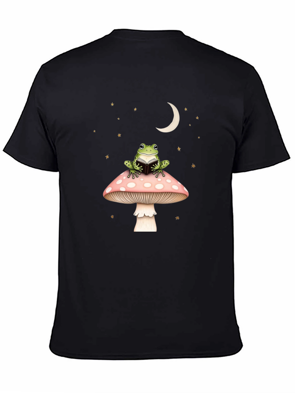 Frog Reading on Mushroom Black Tee