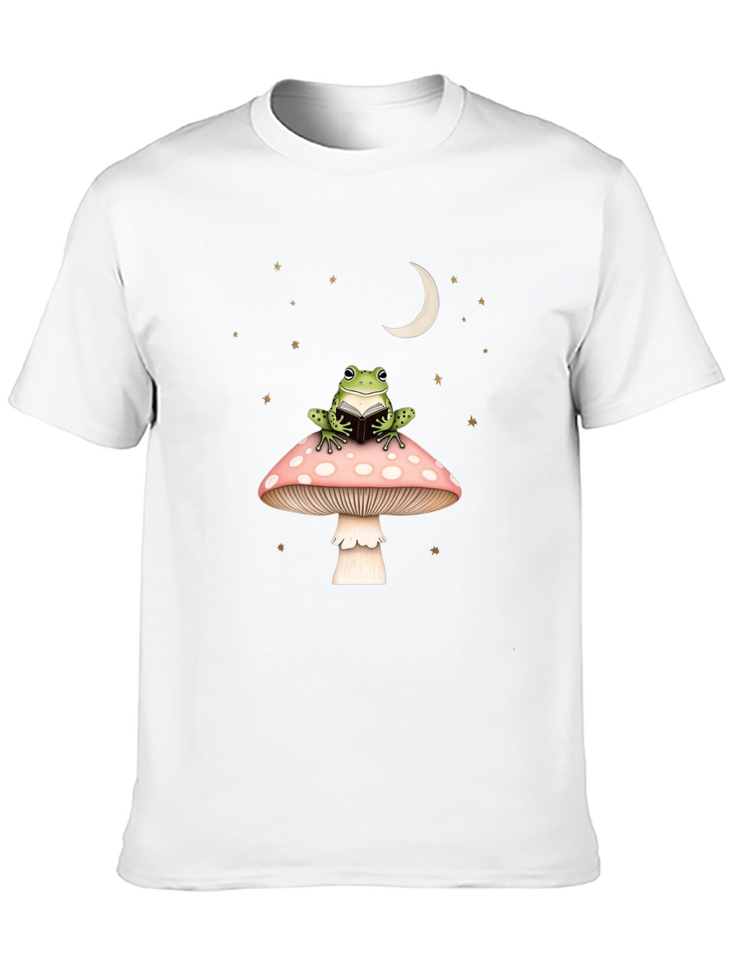 Frog Reading on Mushroom Black Tee