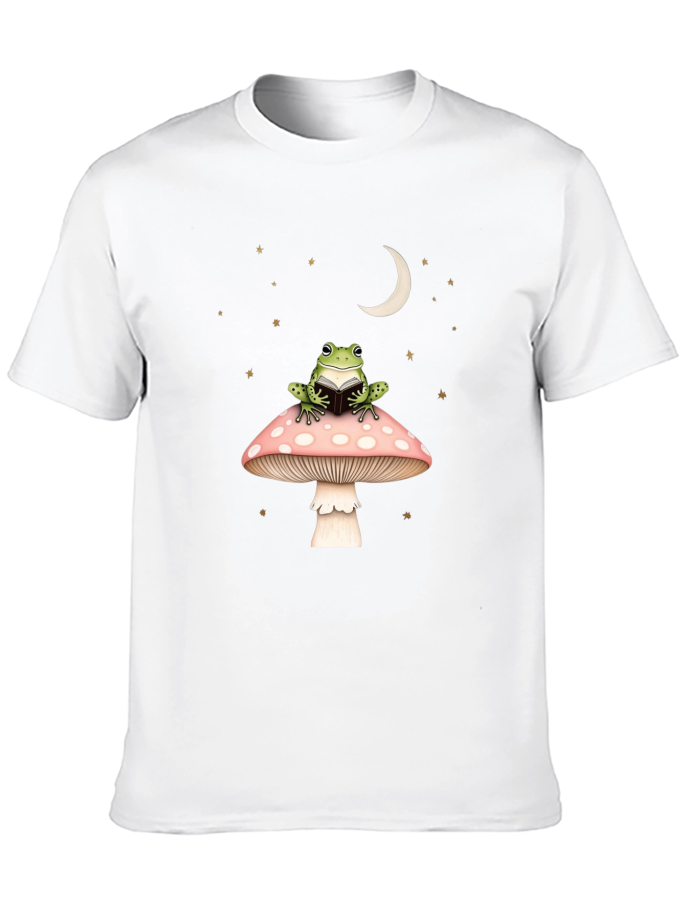 Frog Reading on Mushroom Black Tee
