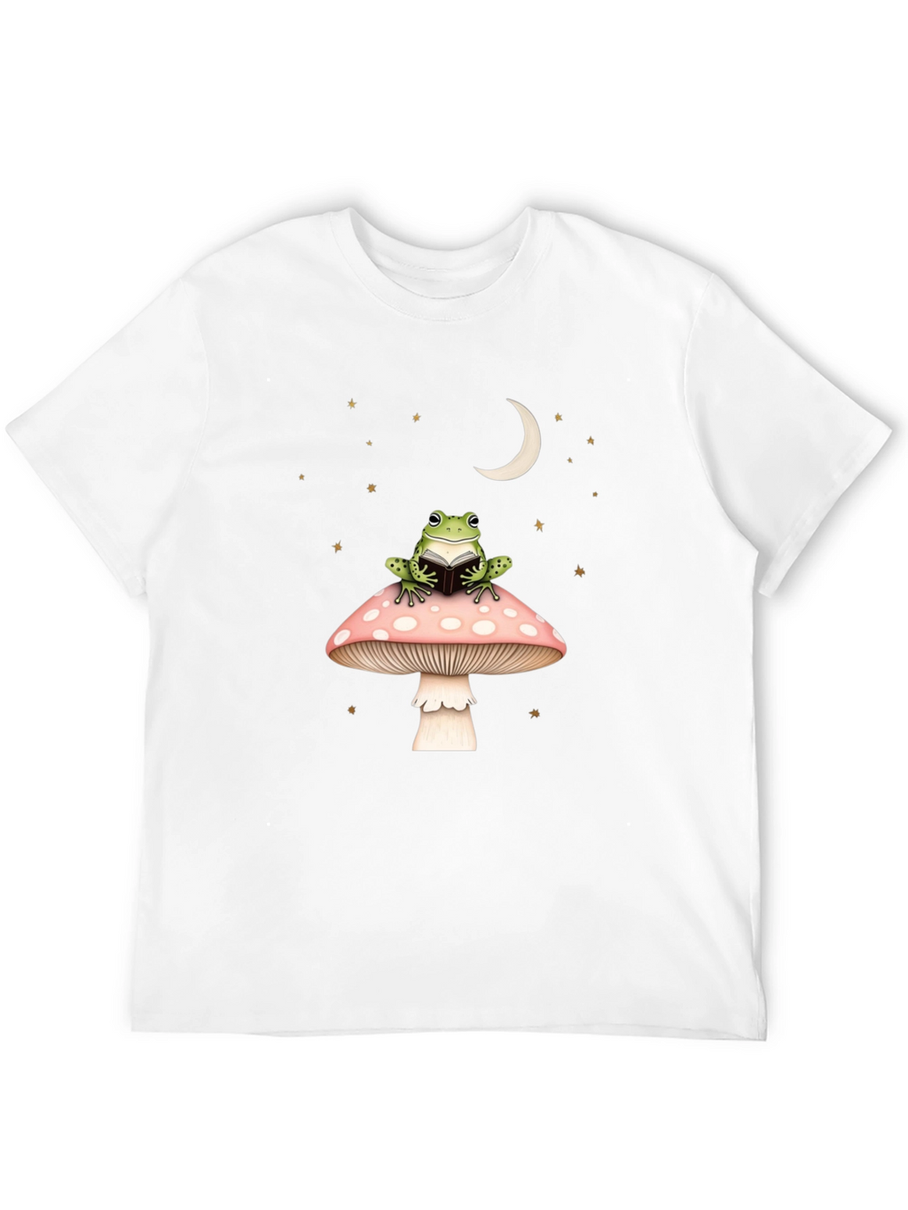 Frog Reading on Mushroom Black Tee