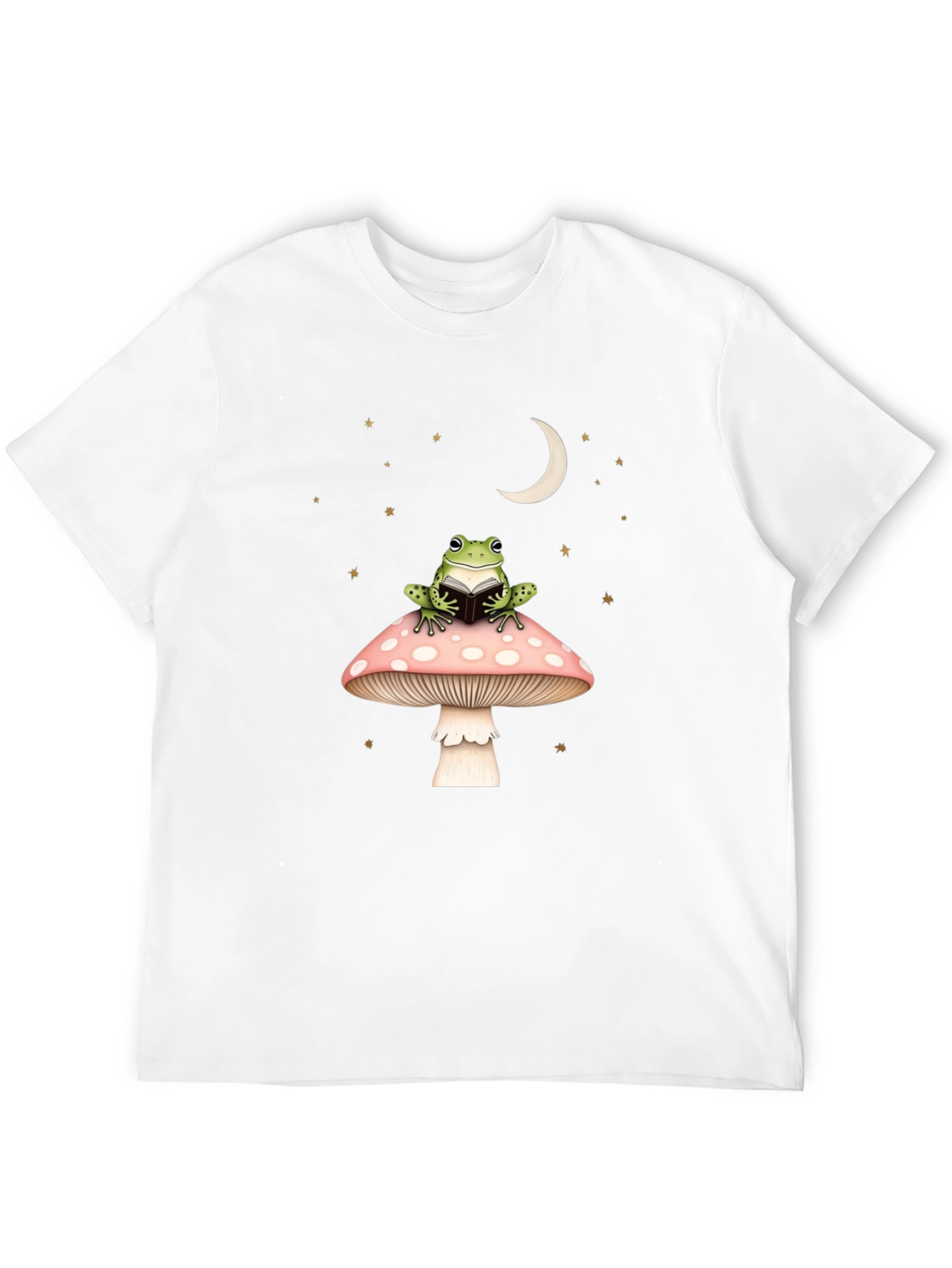 Frog Reading on Mushroom Black Tee