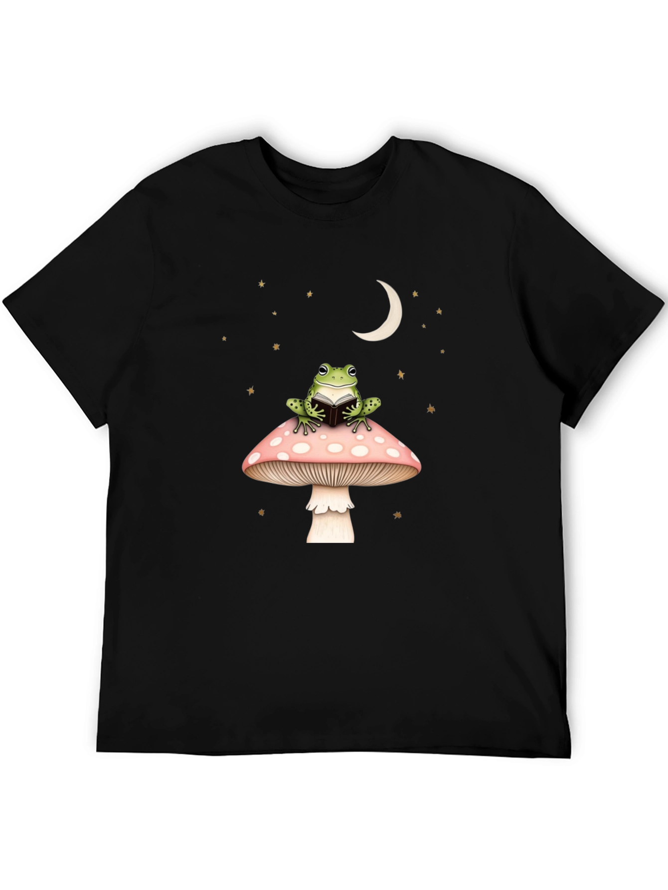 Frog Reading on Mushroom Black Tee
