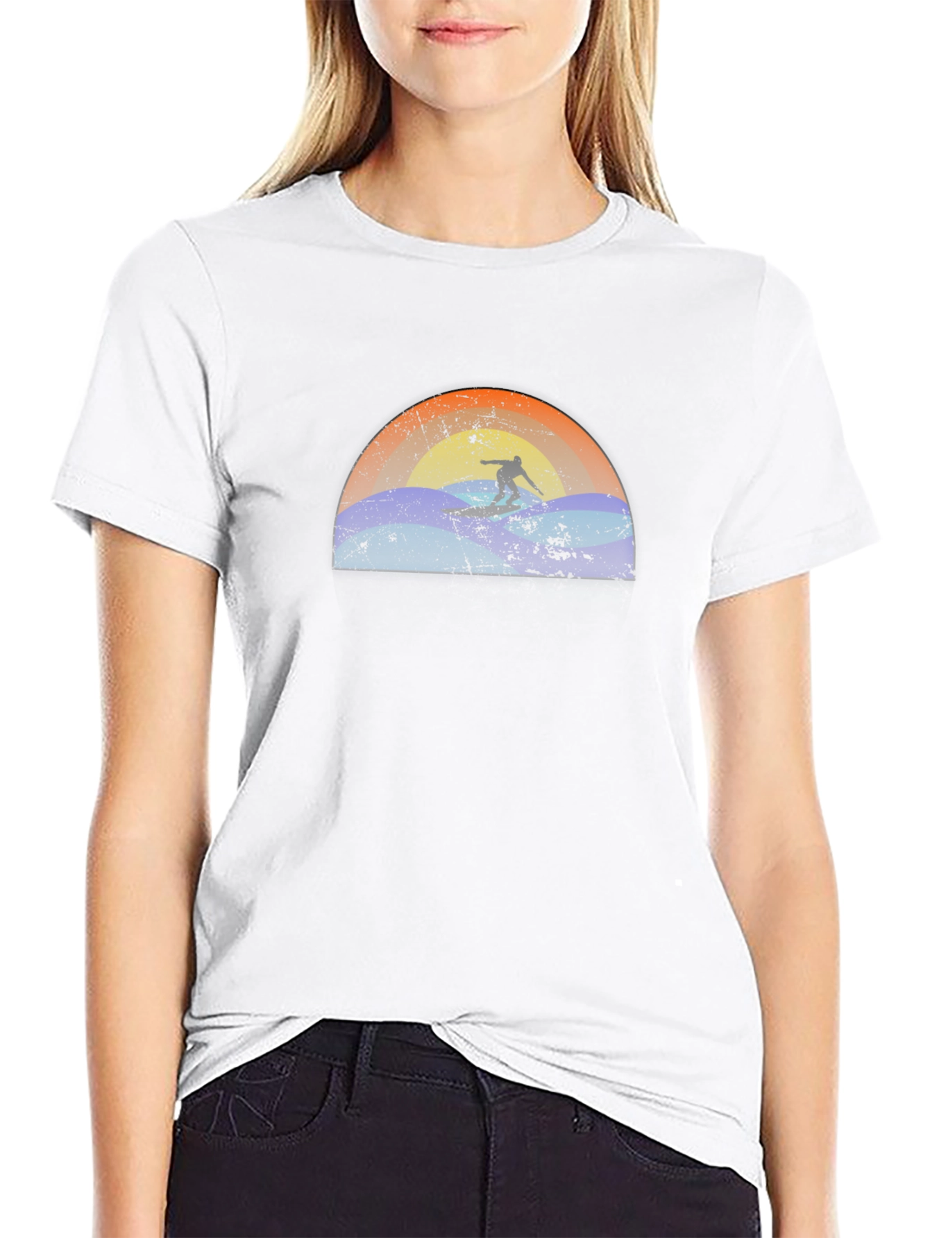 Surfing Sunset Graphic Tee - Black Cotton T-Shirt